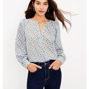 Ann Taylor LOFT Shimmer Medallion Tie Neck Pullover Blouse, Small